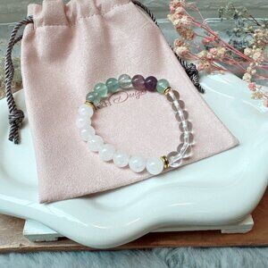 8mm Clear Quartz, Rainbow Fluorite, and Rose Quartz Stretch Bracelet